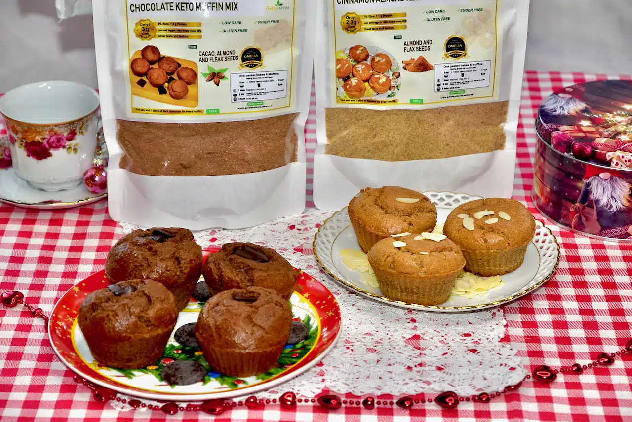 Keto Muffin Baking Mixes 2 pcs Cinnamon Almond and Chocolate Keto Low Carb Muffin Baking Mix Sugar-Free, Gluten-free Golden Stevia