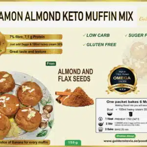 Golden Stevia Cinnamon Almond Keto Muffins Baking Mix, Gluten Free, Low Carb, Sugar Free