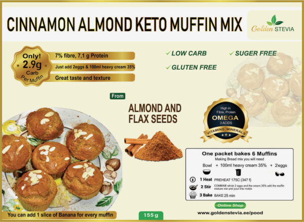Golden Stevia Cinnamon Almond Keto Muffins Baking Mix, Gluten Free, Low Carb, Sugar Free