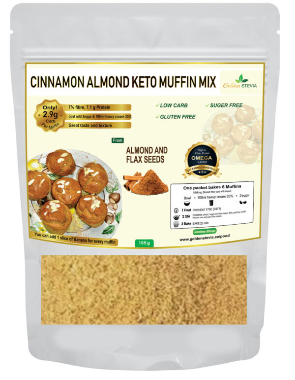 Keto Low Carb Muffin Baking Mix Cinnamon Almond Cupcake Sugar-free, Gluten-free Golden Stevia