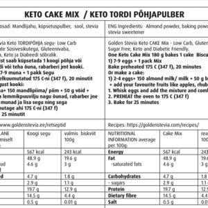 Golden Stevia Keto Cake Baking Mix Dough- Sugar Free, Gluten Free, Low Carb Tiramisu Rolls, apple cake