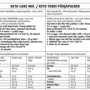 Golden Stevia Keto Cake Baking Mix Dough- Sugar Free, Gluten Free, Low Carb Tiramisu Rolls, apple cake