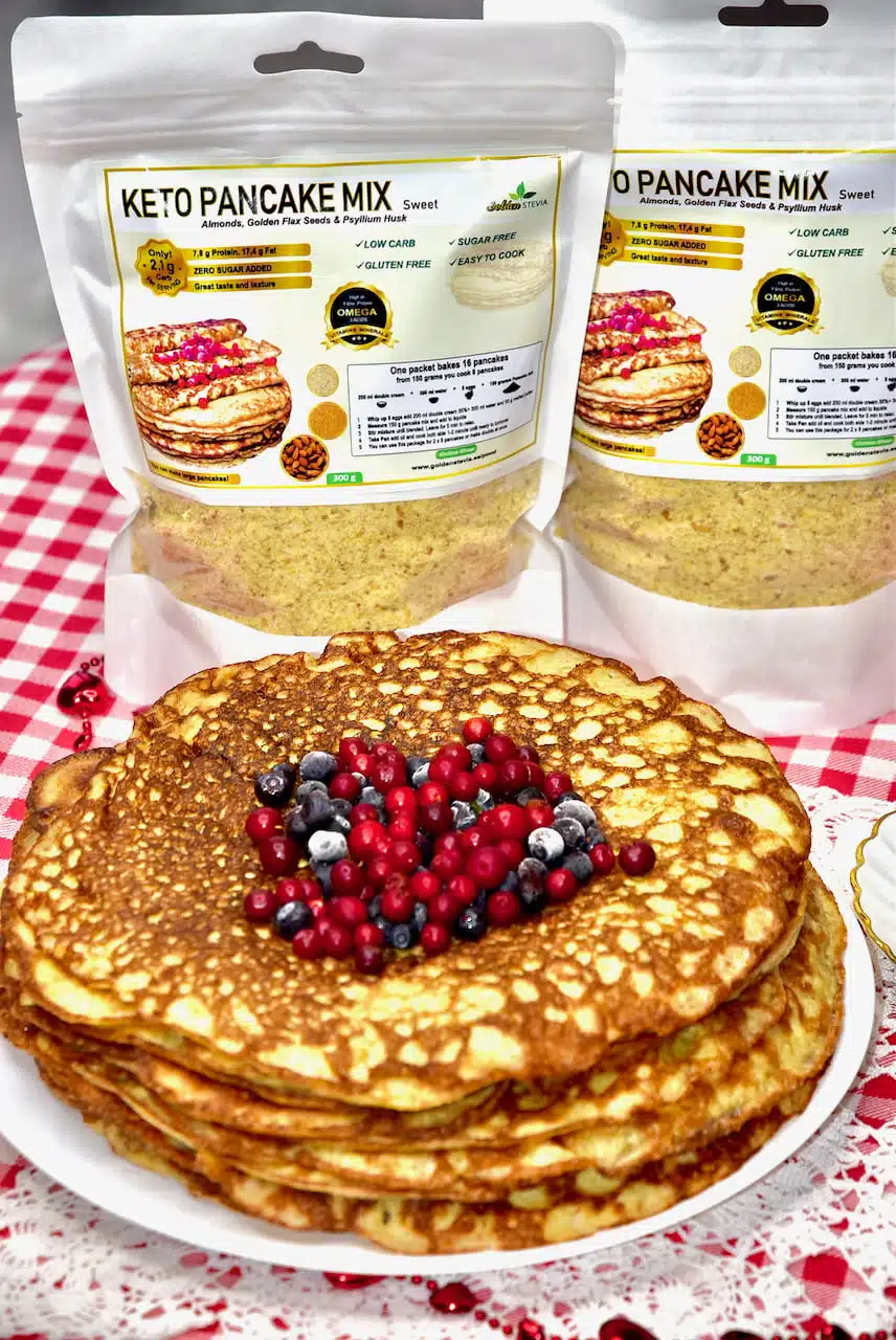 Golden Stevia Low Carb Keto Pancake Mix, Gluten Free, Sugar Free mix di frittelle cheto pancake a basso contenuto di carboidrati mezcla ceto para panqueques panqueque bajo en carbohidratos Keto-Pfannkuchen-Mix kohlenhydratarmer Pfannkuchen mélange de crêpes céto crêpe à faible teneur en glucides кето смесь для блинов блин с низким содержанием углеводов