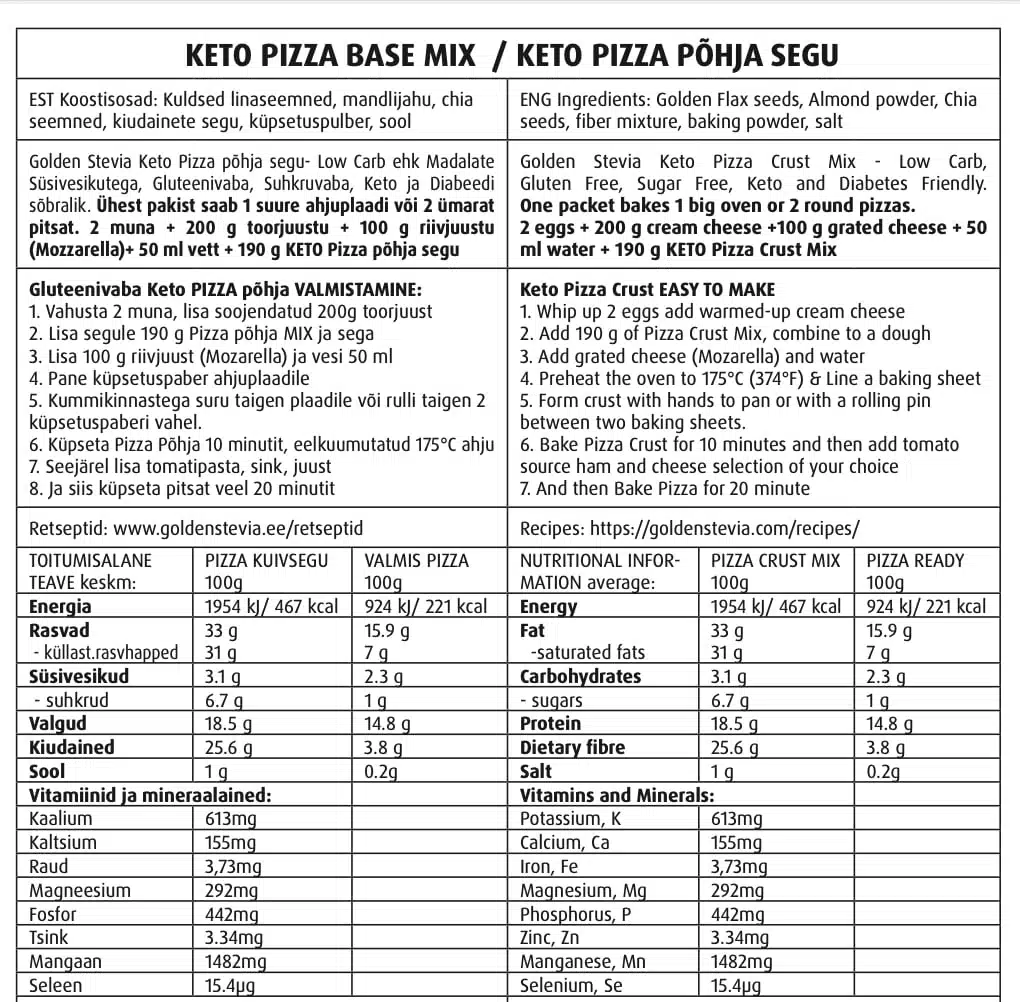 Golden Stevia Keto Pizza Crust Mix- low carb, gluten free, healthy!