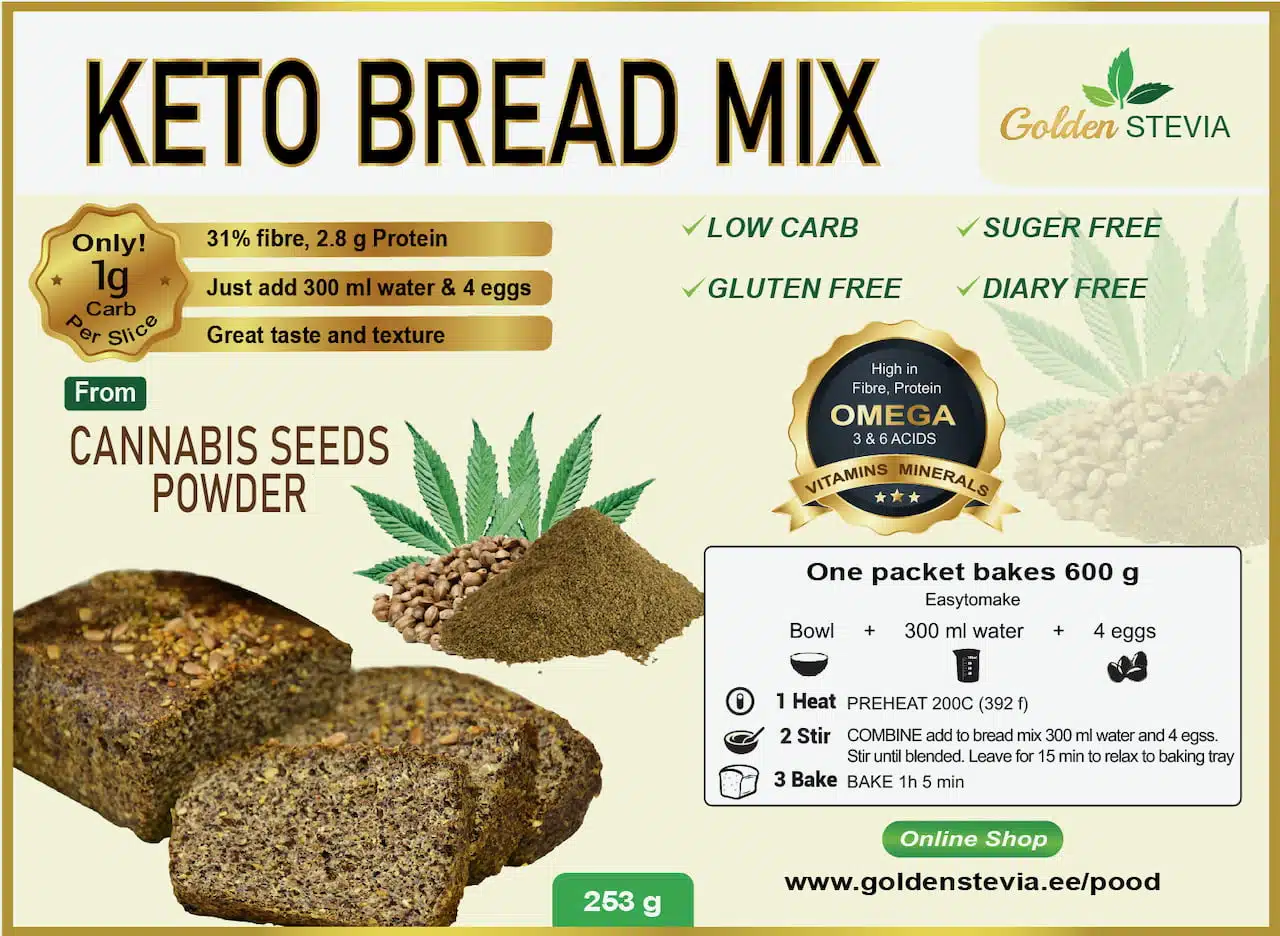 Golden Stevia Low Carb Hemp Keto Bread Mix Gluten Free LCHF Cannabis Golden Stevia Low Carb Hemp Keto Bread Mix Gluten free