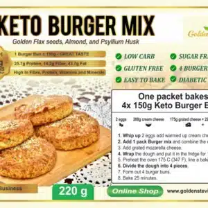 Golden Stevia Low Carb, Keto Burger Buns Baking Mix- Gluten free Baja en carbohidratos Mezcla para hornear Keto Burger Buns Sin gluten Ceto Con pochi carboidrati Keto Burger Buns Preparato da forno Senza glutine Wenig Kohlehydrate Backmischung für Keto-Burgerbrötchen Glutenfrei Faible teneur en glucides Mélange à pâtisserie Keto Burger Buns Sans gluten Céto С низким содержанием углеводов Смесь для выпечки Keto Burger Buns Не содержит глютен