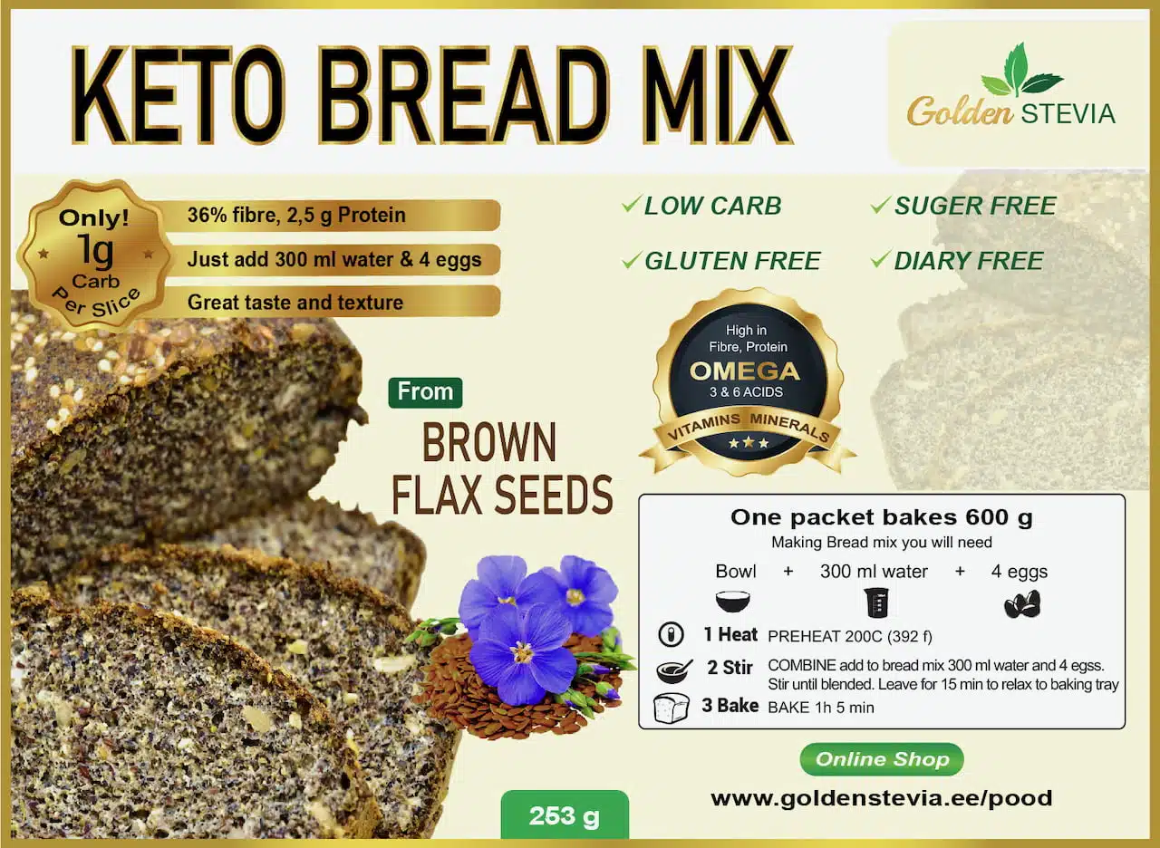 Golden Stevia Low Carb Keto Gluten Free Brown Flaxseeds Bread Mix