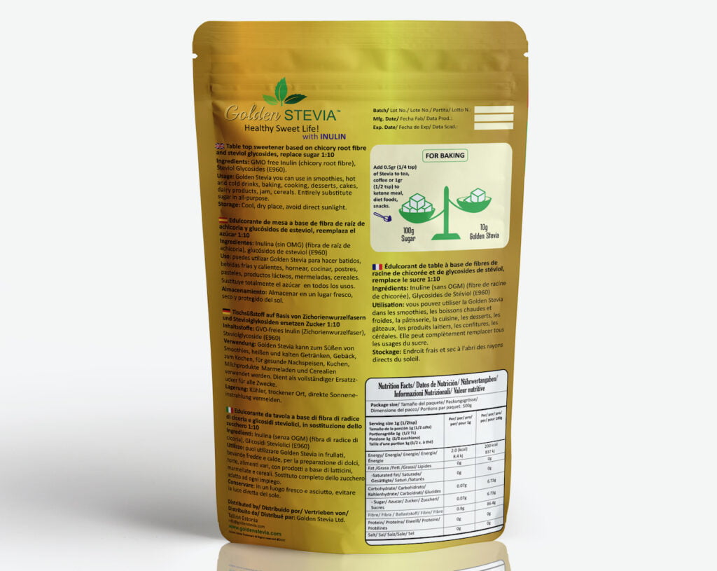 Golden Stevia Sweetener Inulin Powder 500 g = 5 kg Sugar Replacement 1: ...