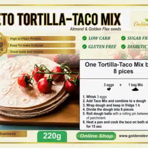 Keto Tortilla-Taco Baking Mix - Golden Stevia Sugar Free, Gluten Free, Low Carb Mezcla para hornear tortillas cetogénicas y tacos Preparato per cuocere i tacos y tortillas Keto-Tortillas und Taco-Backmischung Tortillas Keto et mélange de cuisson pour tacos Кето тортильи и смесь для выпечки тако