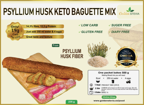 Psyllium Husk Low Carb Keto Baguette Bread Baking Mix