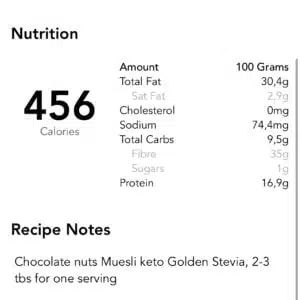 Low Carb Chocolate Nut Keto Muesli Golden Stevia Nuez de chocolate baja en carbohidratos Keto Muesli Golden Stevia Wenig Kohlehydrate Schokoladen-Nuss-Keto-Müsli Golden Stevia Faible teneur en glucides Chocolat Noix Keto Muesli Golden Stevia Con pochi carboidrati Keto Muesli al cioccolato e noci Golden Stevia С низким содержанием углеводов Шоколадно-ореховый кето-мюсли Золотая стевия