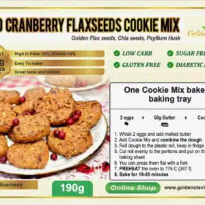 Cranberry-Flax Seeds Low Carb Keto Cookies Baking Mix- Golden Stevia Sugar Free, Gluten Free Mezcla para hornear galletas con semillas de lino y arándanos cetogénicas bajas en carbohidratos - Stevia dorada sin azúcar, sin gluten Preparato per la cottura di biscotti con semi di lino e mirtilli rossi a basso contenuto di carboidrati - Stevia dorata senza zucchero, senza glutine Mélange de biscuits à faible teneur en glucides Keto aux canneberges et aux graines de lin - Golden Stevia sans sucre, sans gluten Wenig Kohlehydrate Keto-Cranberry-Leinsamen-Keks-Backmischung – goldenes Stevia, zuckerfrei, glutenfrei Смесь для выпечки печенья с низким содержанием углеводов, кето, клюквы и семян льна, золотая стевия, без сахара, без глютена