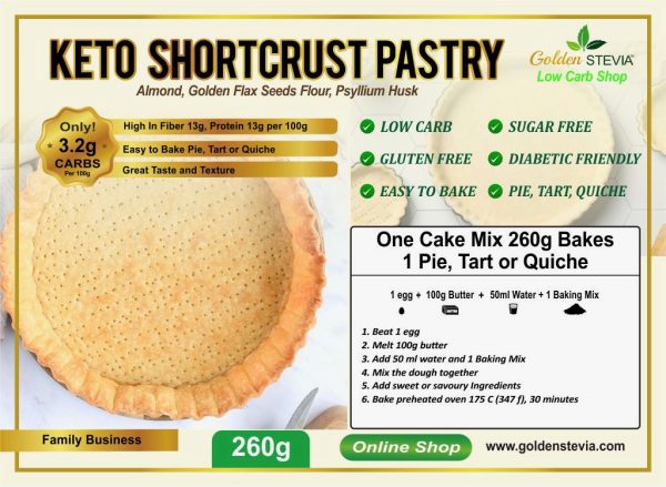 Keto shortcrust pastry baking mix- Keto shortbread baking mix- Golden Stevia Sugar-free, Gluten-free, Low Carb 260 g
