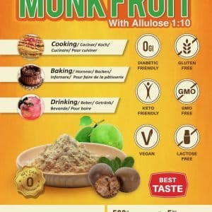 Monk Fruit mit Allulose 1:10 Süßungsmittel 500 g für Keto Low Carb und Diabetiker
