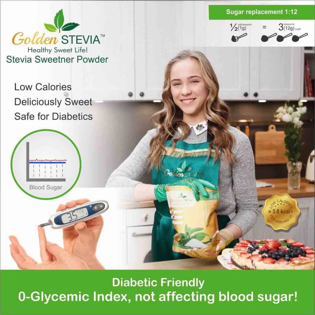 Golden Stevia Sweetner Powder 500 g = 6 kg Sugar Replacement 1:12 Low Carb for Keto Food, Sugar Free