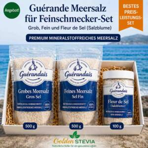 Guérande Meersalz Elektrolyt Trio Set mit grobem Meersalz, feinem Meersalz und Fleur de Sel