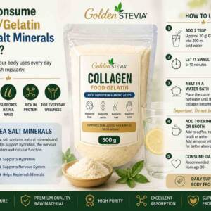 Gelatina di collagene Golden Stevia e minerali del sale marino di Guérande per idratazione quotidiana, benessere keto low carb e supporto minerale dell'organismo