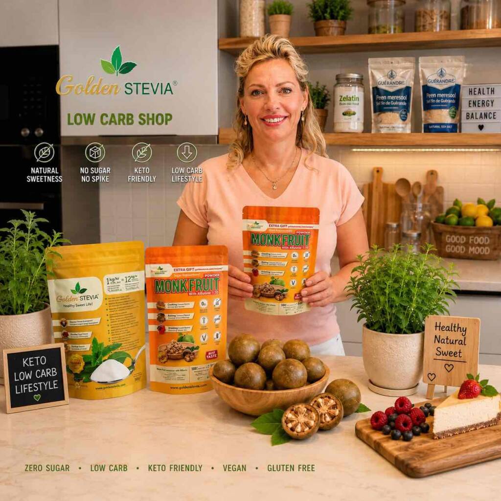 Golden Stevia low carb keto shop Europe Annika Urm monk fruit sweetener sugar free products