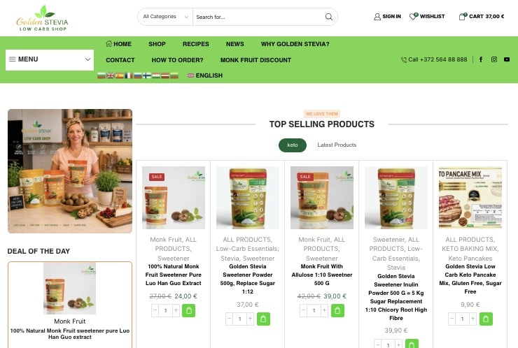Golden Stevia founder Annika Urm with sugar-free keto and low carb products in Europe Germany