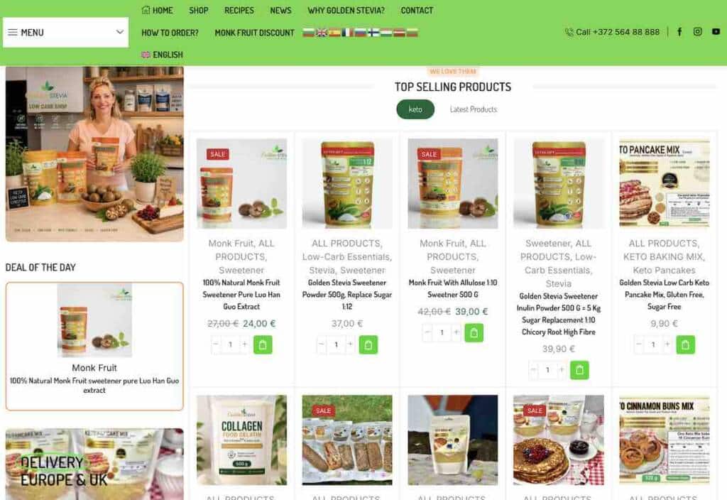 Golden Stevia Sugar Free Keto Low Carb Shop Europe